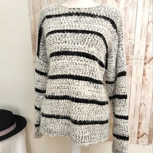 CALVIN KLINE FUZZY SWEATER STRIPES BLACK WHITE GREY GRAY NO SIZE LISTED LG